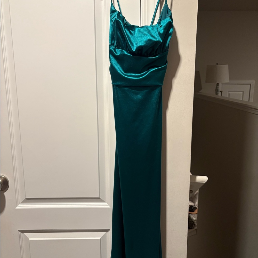 Teal Satin Slip Maxi Dress with Cowl Neck